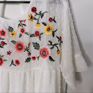 F21 Floral Embroidered White Babydoll Summer Dress